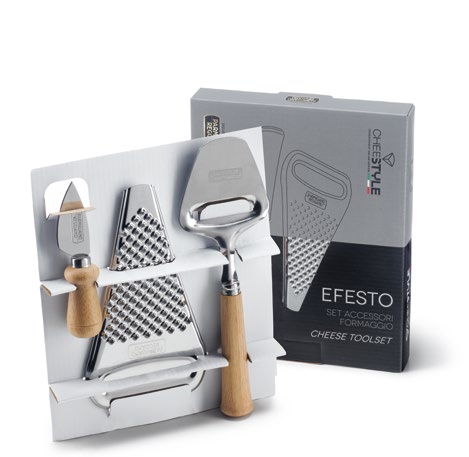 Set 3 utensili cucina formaggio acciaio legno regalo chef gourmet