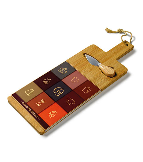 Set tagliere bambù ceramica vassoio formaggi coltellino acciaio acacia regalo